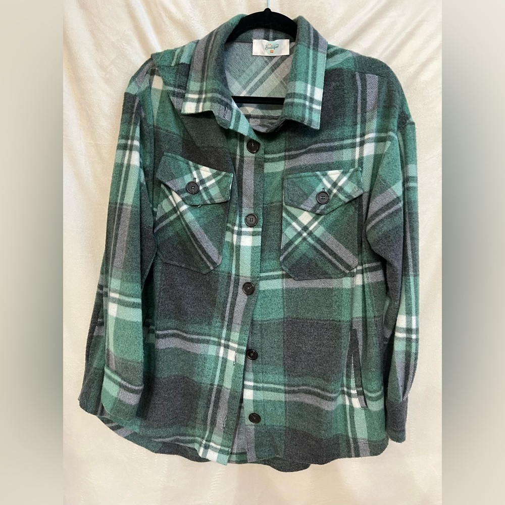 Women’s Green and White Flannel Shacket